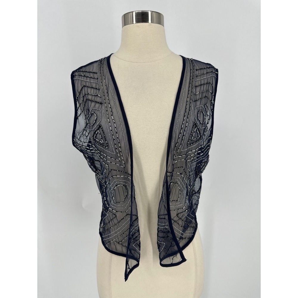Chicos Sheer Embellished Short Vest